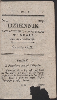 Dziennik Patryotycznych Politykow w Lwowie. R. 1794 Nr 209