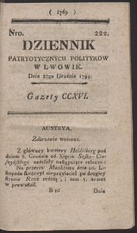 Dziennik Patryotycznych Politykow w Lwowie. R. 1794 Nr 222