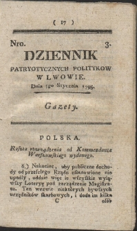 Dziennik Patryotycznych Politykow w Lwowie. R. 1795 Nr 3