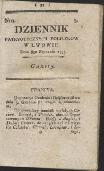 Dziennik Patryotycznych Politykow w Lwowie. R. 1795 Nr 5