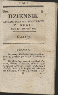 Dziennik Patryotycznych Politykow w Lwowie. R. 1795 Nr 5