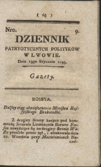 Dziennik Patryotycznych Politykow w Lwowie. R. 1795 Nr 9