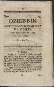 Dziennik Patryotycznych Politykow w Lwowie. R. 1795 Nr 13