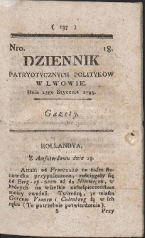 Dziennik Patryotycznych Politykow w Lwowie. R. 1795 Nr 18