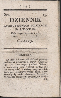 Dziennik Patryotycznych Politykow w Lwowie. R. 1795 Nr 19