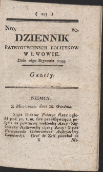 Dziennik Patryotycznych Politykow w Lwowie. R. 1795 Nr 20