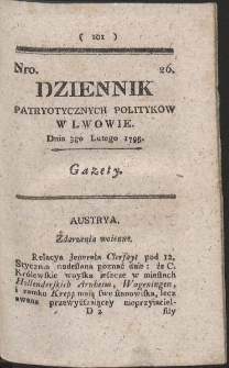 Dziennik Patryotycznych Politykow w Lwowie. R. 1795 Nr 26