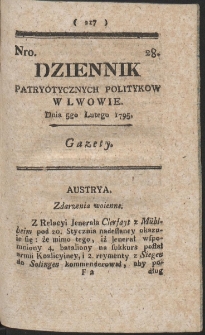 Dziennik Patryotycznych Politykow w Lwowie. R. 1795 Nr 28