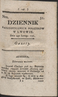 Dziennik Patryotycznych Politykow w Lwowie. R. 1795 Nr 31