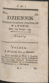 Dziennik Patryotycznych Politykow w Lwowie. R. 1795 Nr 34