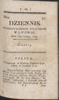 Dziennik Patryotycznych Politykow w Lwowie. R. 1795 Nr 37