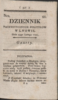 Dziennik Patryotycznych Politykow w Lwowie. R. 1795 Nr 44