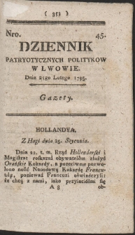 Dziennik Patryotycznych Politykow w Lwowie. R. 1795 Nr 45