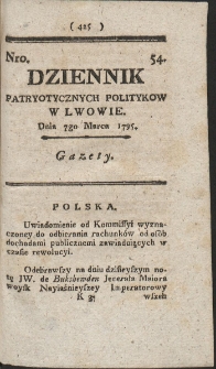 Dziennik Patryotycznych Politykow w Lwowie. R. 1795 Nr 54