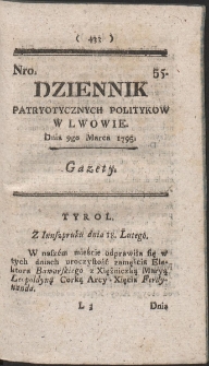 Dziennik Patryotycznych Politykow w Lwowie. R. 1795 Nr 55