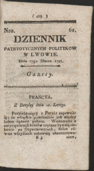 Dziennik Patryotycznych Politykow w Lwowie. R. 1795 Nr 62