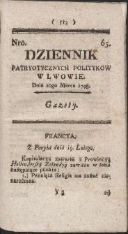 Dziennik Patryotycznych Politykow w Lwowie. R. 1795 Nr 65