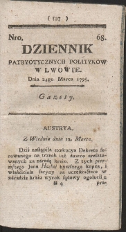 Dziennik Patryotycznych Politykow w Lwowie. R. 1795 Nr 68