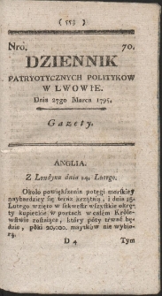 Dziennik Patryotycznych Politykow w Lwowie. R. 1795 Nr 70