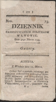 Dziennik Patryotycznych Politykow w Lwowie. R. 1795 Nr 73