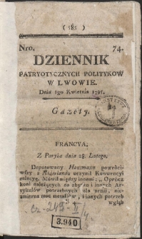 Dziennik Patryotycznych Politykow w Lwowie. R. 1795 Nr 74