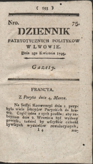 Dziennik Patryotycznych Politykow w Lwowie. R. 1795 Nr 75