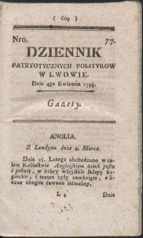 Dziennik Patryotycznych Politykow w Lwowie. R. 1795 Nr 77