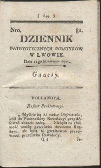 Dziennik Patryotycznych Politykow w Lwowie. R. 1795 Nr 82