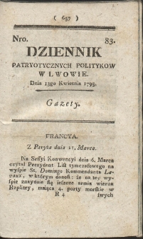 Dziennik Patryotycznych Politykow w Lwowie. R. 1795 Nr 83