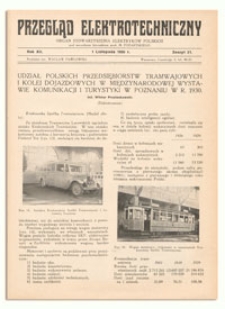 Przegląd Elektrotechniczny. Rok XII, 1 Listopada 1930, Zeszyt 21