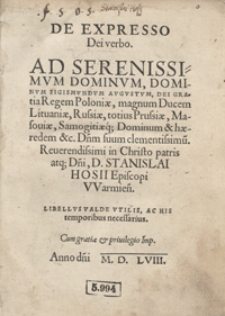 De Expresso Dei verbo Ad [...] Sigismundum Augustum [...] Libellus […]. - Wyd. B