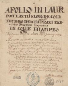 Apollo in lauru post lectum floris [i inne ody polskie. 1712]