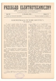 Przegląd Elektrotechniczny. Rok XV, 15 Września 1933, Zeszyt 18