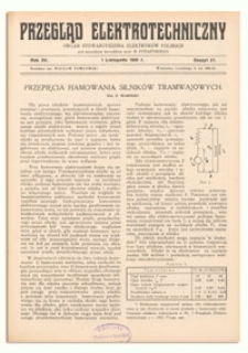 Przegląd Elektrotechniczny. Rok XV, 1 Listopada 1933, Zeszyt 21