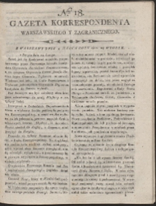 Gazeta Korrespondenta Warszawskiego i Zagranicznego. R. 1800 Nr 18