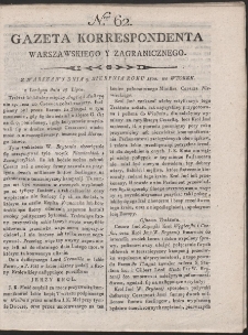 Gazeta Korrespondenta Warszawskiego i Zagranicznego. R. 1800 Nr 62