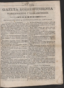 Gazeta Korrespondenta Warszawskiego i Zagranicznego. R. 1800 Nr 92