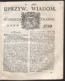 Uprzywilejowane wiadomości z cudzych kraj&oacute;w. R. 1730 Nr 35