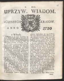 Uprzywilejowane wiadomości z cudzych kraj&oacute;w. R. 1730 Nr 43