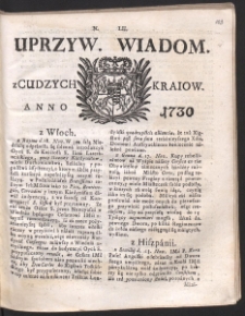 Uprzywilejowane wiadomości z cudzych kraj&oacute;w. R. 1730 Nr 52