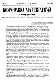 Gospodarka Materiałowa : dwutygodnik : czasopismo dla spraw zaopatrzenia i zagadnień gospodarowania materiałami, Rok VII, 1-15 marca 1955, nr 5 (99)