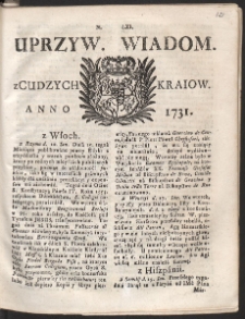 Uprzywilejowane wiadomości z cudzych kraj&oacute;w. R. 1731 Nr 61