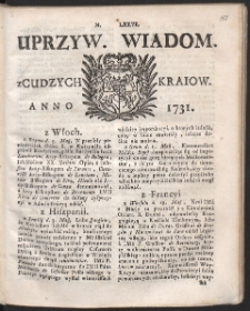 Uprzywilejowane wiadomości z cudzych kraj&oacute;w. R. 1731 Nr 76