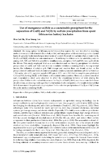 Use of manganese sulfide as a sustainable precipitant for the separation of Co(II) and Ni(II) by sulfide precipitation from spent lithium-ion battery leachates
