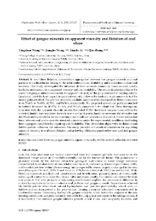 Effect of gangue minerals on apparent viscosity and flotation of coal slime