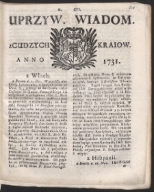 Uprzywilejowane wiadomości z cudzych kraj&oacute;w. R. 1731 Nr 106