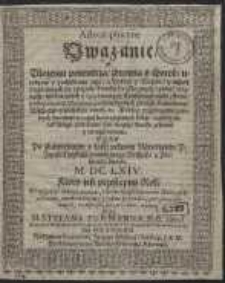 Astrosophiczne Uważanie o Ułożeniu powietrza, zdrowia i chor&oacute;b, urodzaju i pochybieniu jego, o Pokoju i Wojnie, i inszych przydaiących się rzeczach [...]. Roku [...] M. D.CLXIV [...]