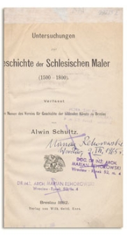 Untersuchungen zur Geschichte der Schlesischen Maler (1500-1800)