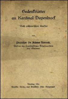Gedenkblätter an Kardinal Diepenbrock : nach archivalischen Quellen