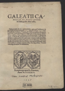 Galeatii Capellae De Rebus Nuper in Italia gestis libri octo […]